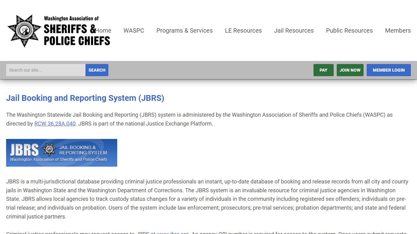 Jail Booking and Reporting System (JBRS) - WASPC